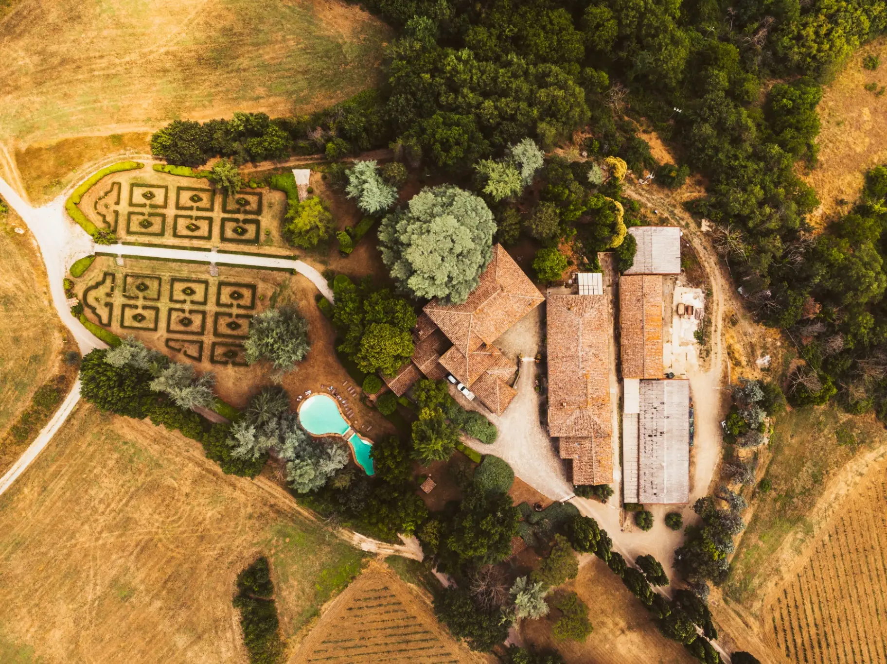 Tuscan villa retreat at golden hour